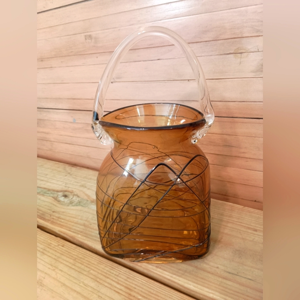 Murano hand blown glass bag with handles thread art design Venice Italy